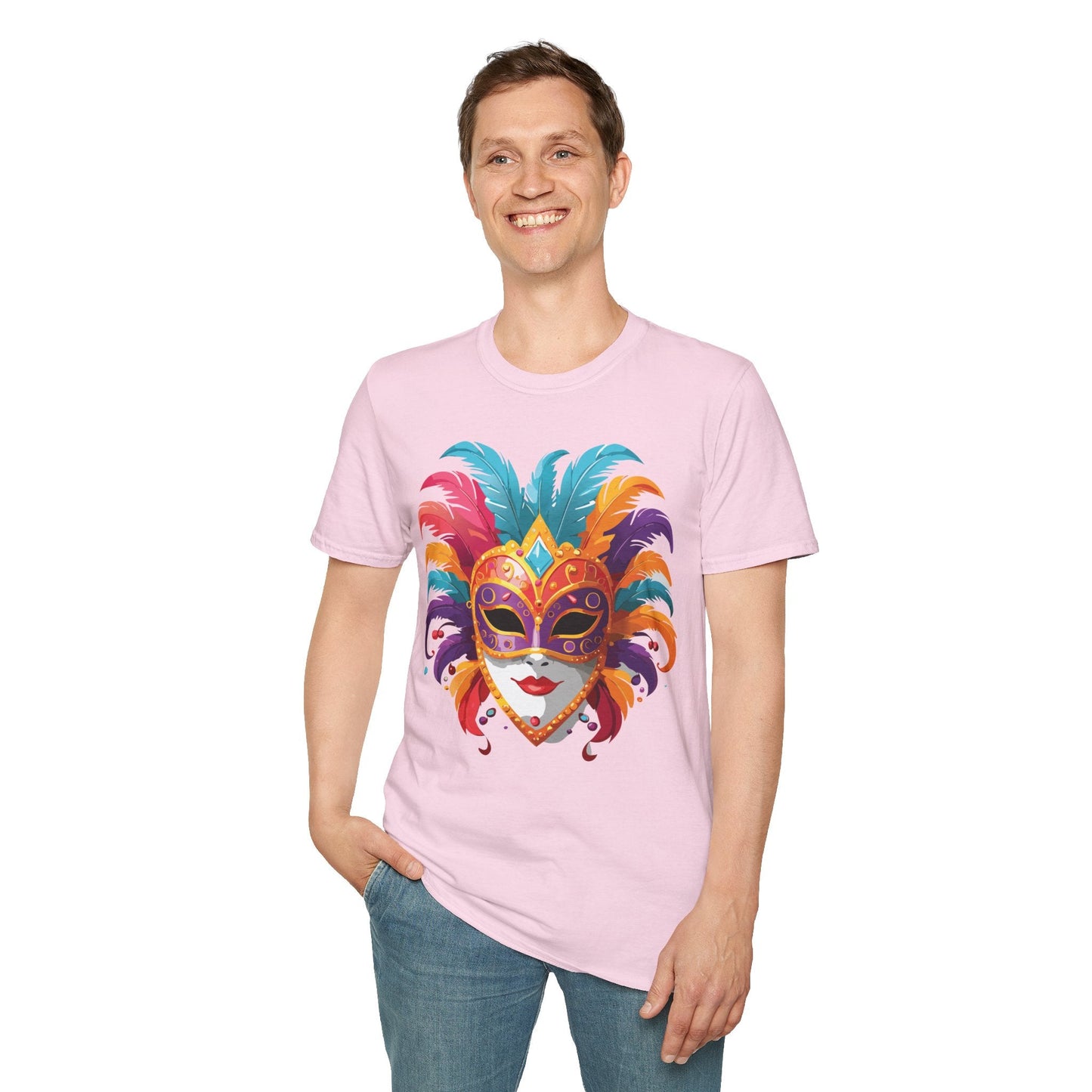 Unisex Gildan Softstyle Mask Tee Shirt With Art Design Casual Everyday Wear Masquerade Tee