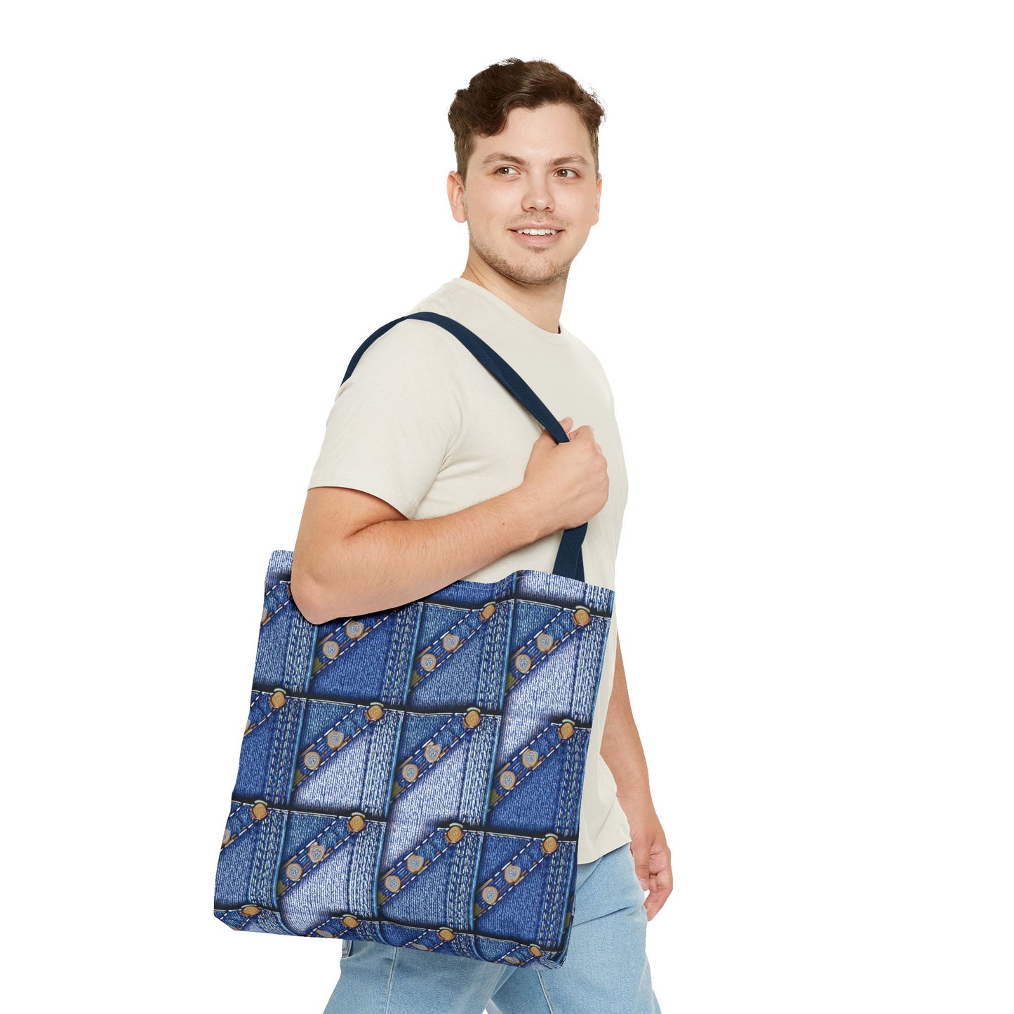 Denim Fabric Imitation Print Unisex Canvas Bag Poly Spun 3 Sizes Tote Bag 117