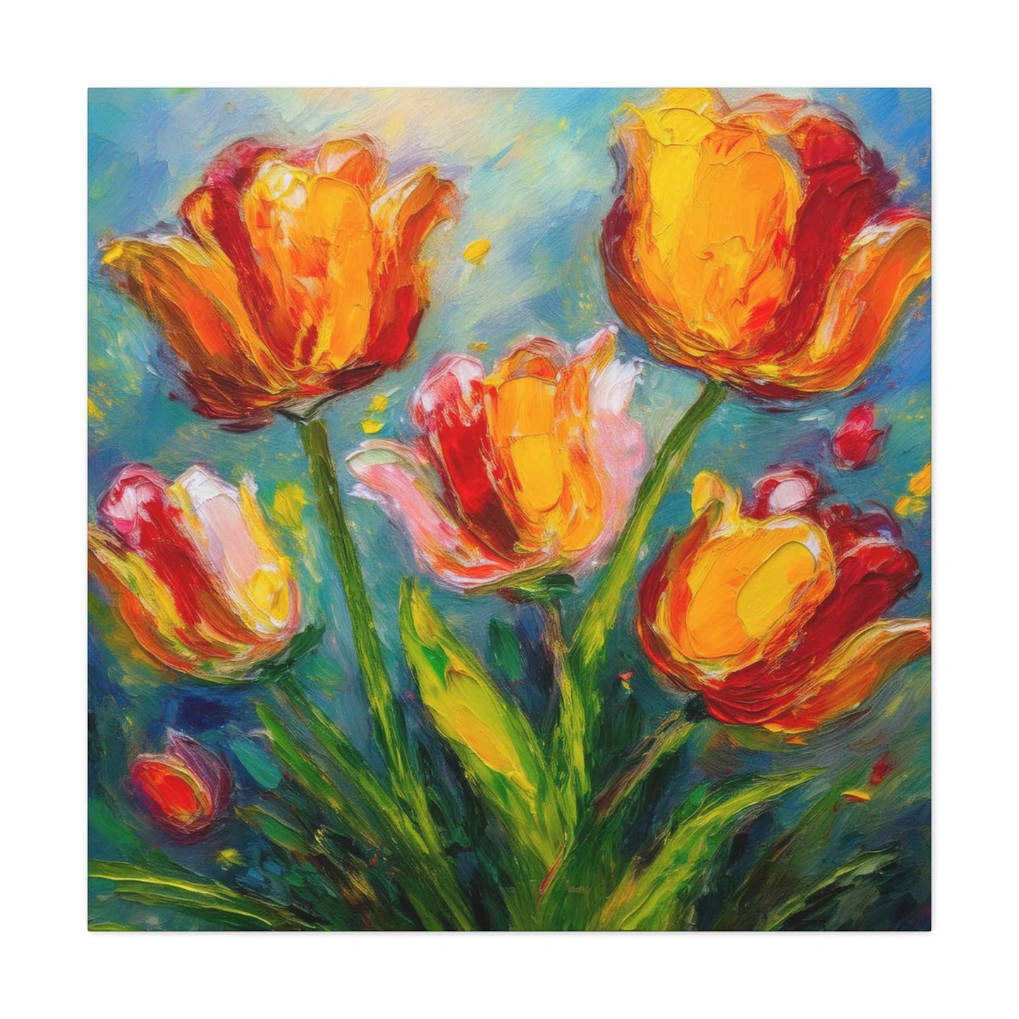 Tulips Print Canvas, Floral Oil Paint Print 20x20, 24x24, 30x30, 32x32, 36x36 Art Design Pine-Wood Inner Frame MC-144