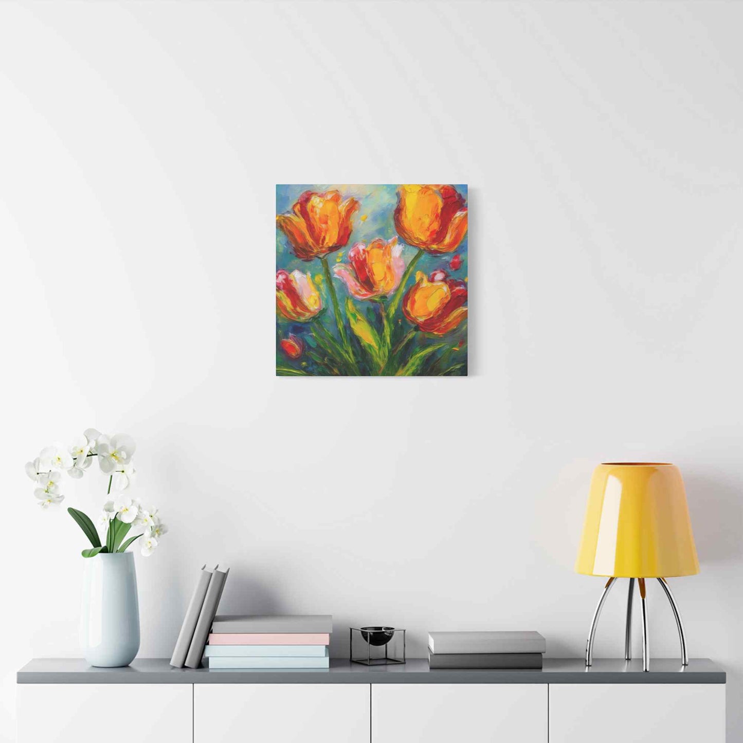 Tulips Print Canvas, Floral Oil Paint Print 20x20, 24x24, 30x30, 32x32, 36x36 Art Design Pine-Wood Inner Frame MC-144