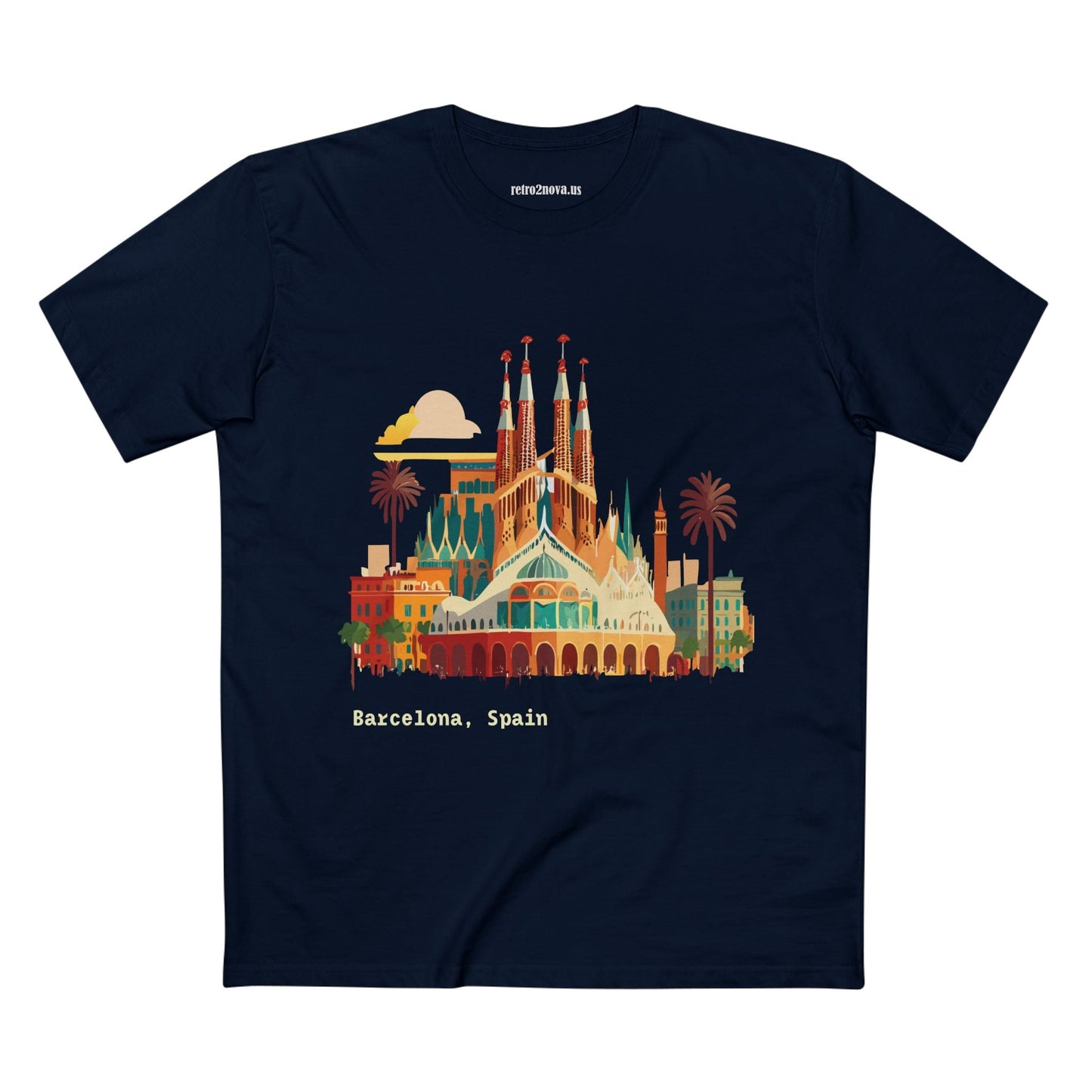 Barcelona Travel Shirt Unisex Premium Cotton Tee With Retro Artwork From Retro2Nova Collection TT7