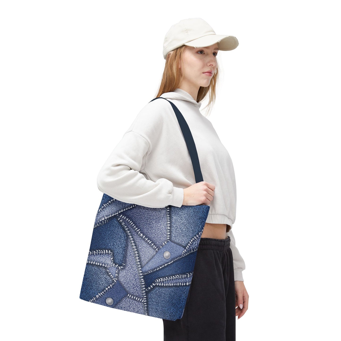 Denim Fabric Imitation Print Unisex Canvas Bag Poly Spun 3 Sizes Tote Bag 112