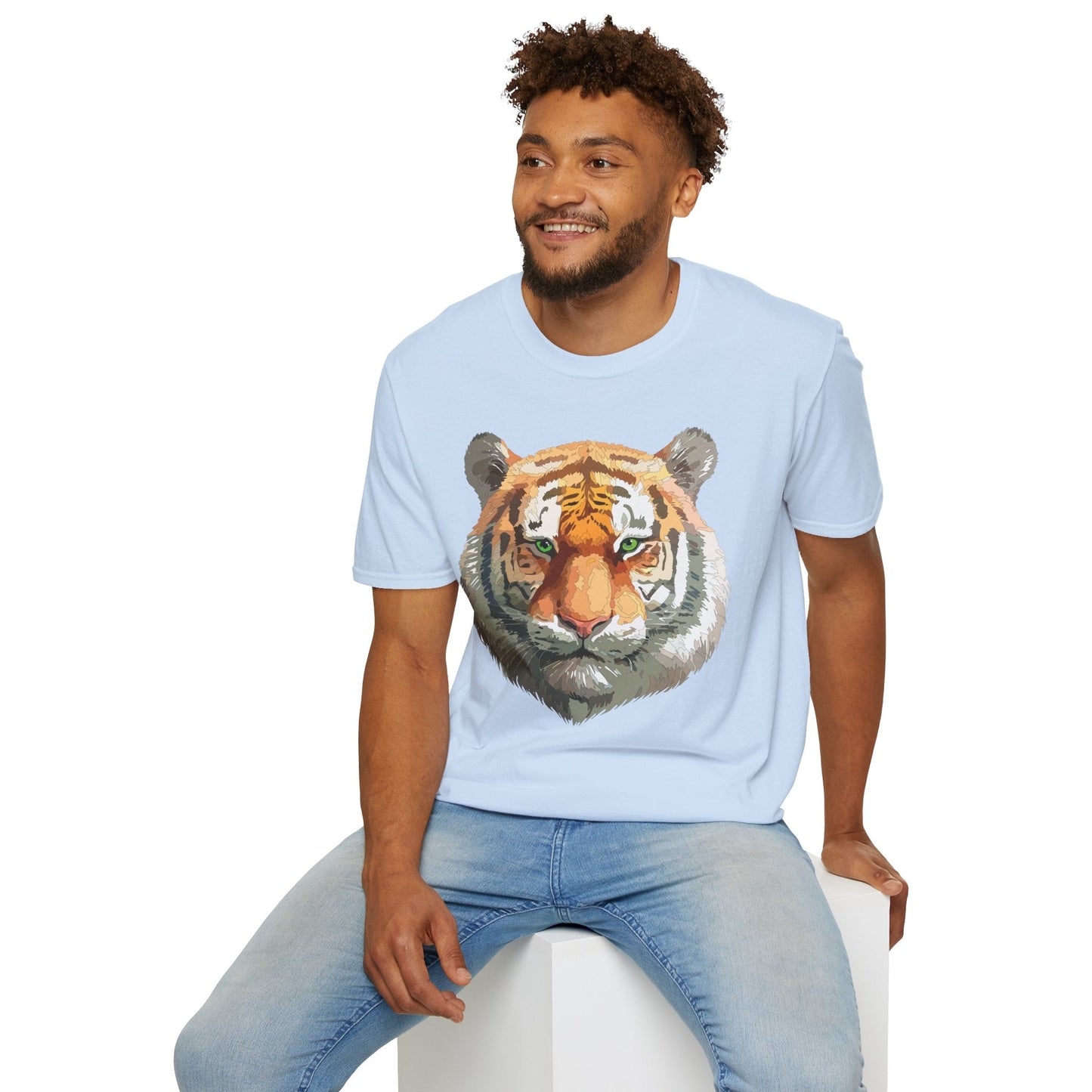 Tiger Print Shirt Unisex Animal Tee Gildan Softstyle 64000 Cotton Comfort