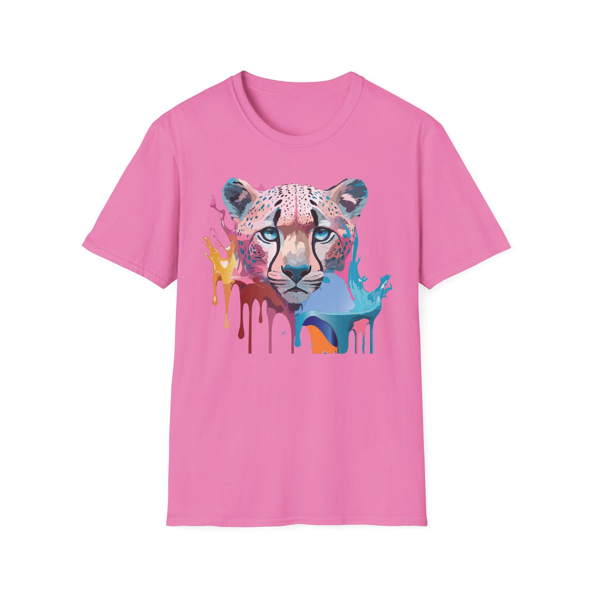 Colorful Cheetah Face T-Shirt | Watercolor Drip Animal Tee
