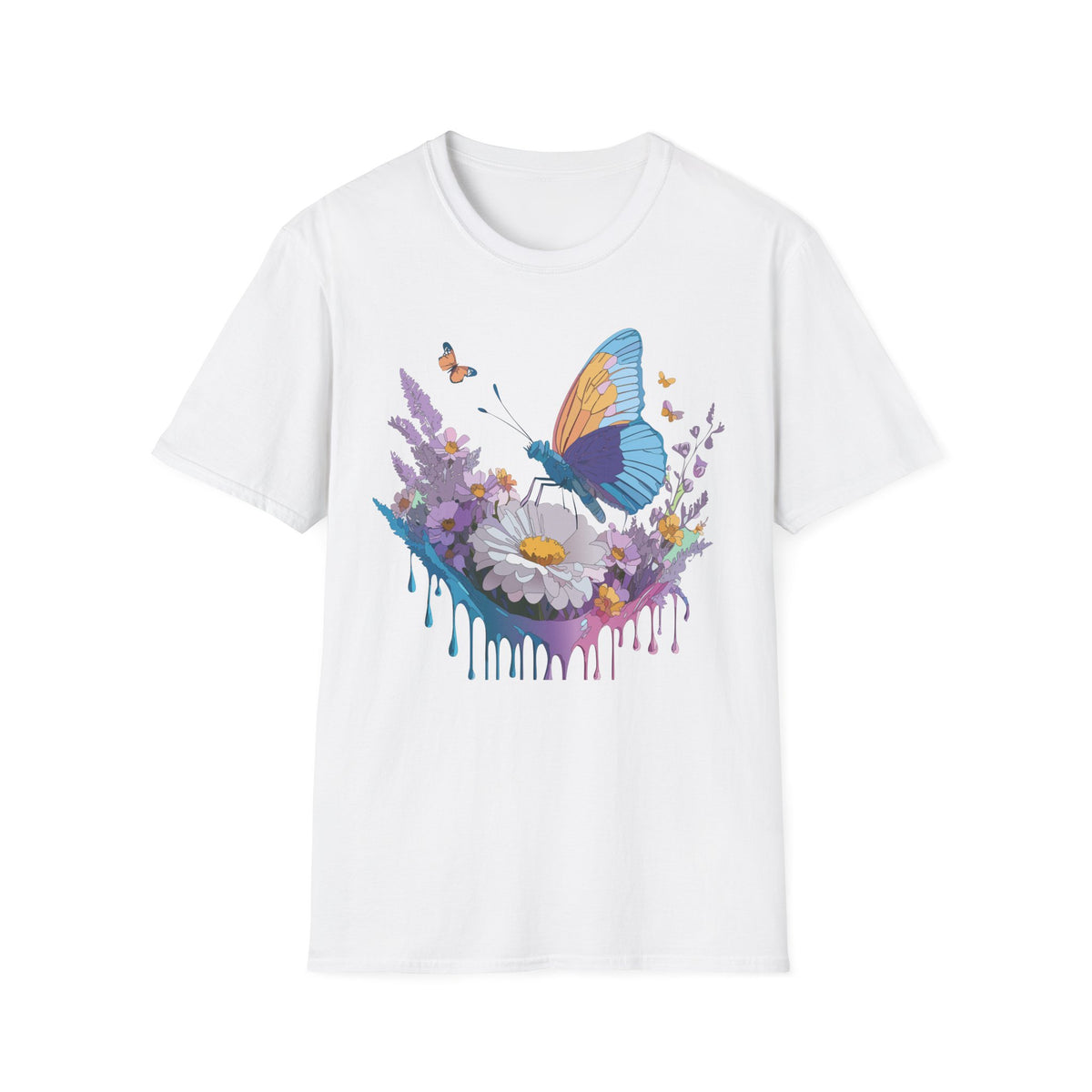 Butterfly and Wildflower Floral Graphic Tee Unisex 100 Cotton Gildan T-Shirt