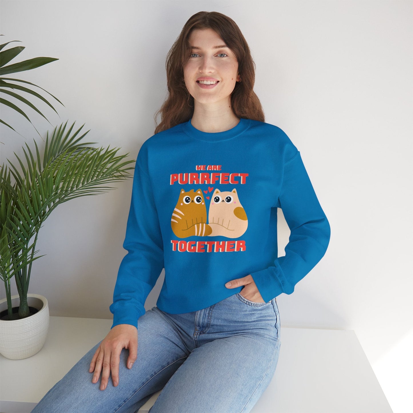 Cat Heart Sweatshirt Unisex 50/50 Cotton-Poly Blend Valentine Gift For Cat Lovers