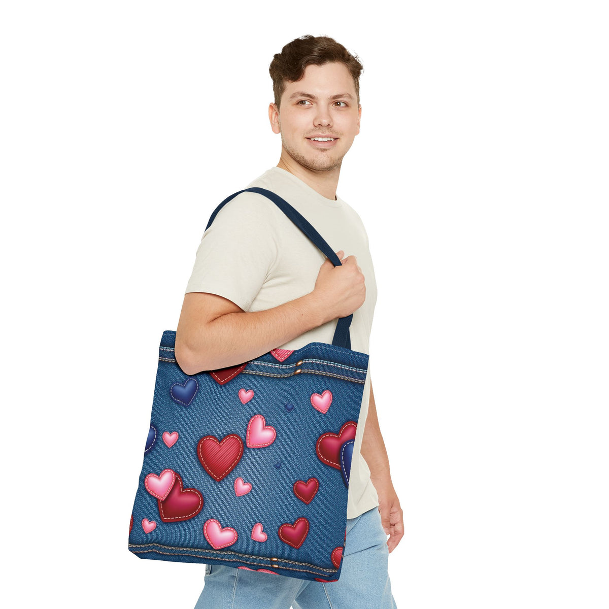 Love Day Graphic Design Denim Fabric Imitation Print Unisex Canvas Bag POLY 3 Sizes Tote Bag 201-29