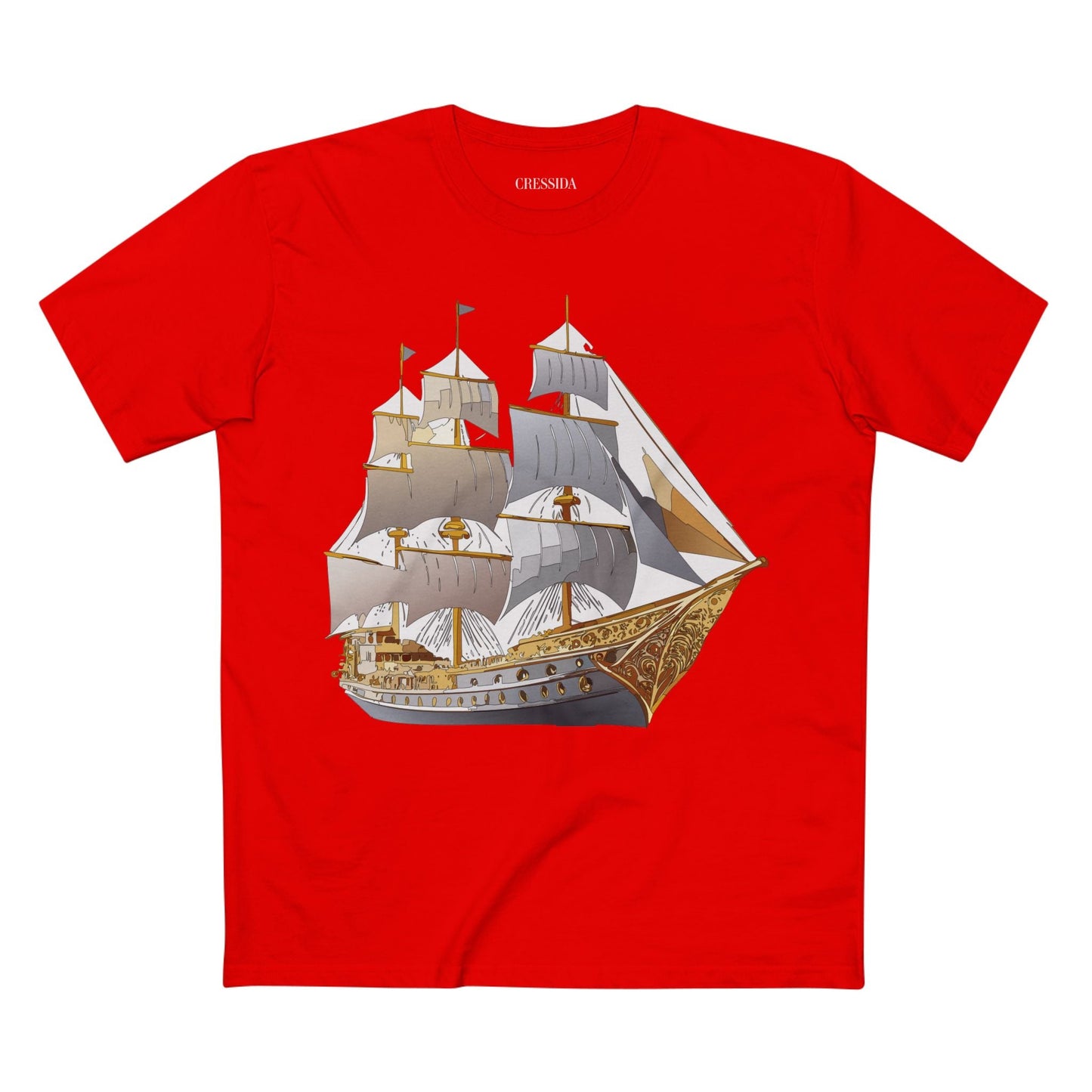 Ship Graphic Unisex 100 Cotton T-Shirt with Gold Frigate Art Design 17