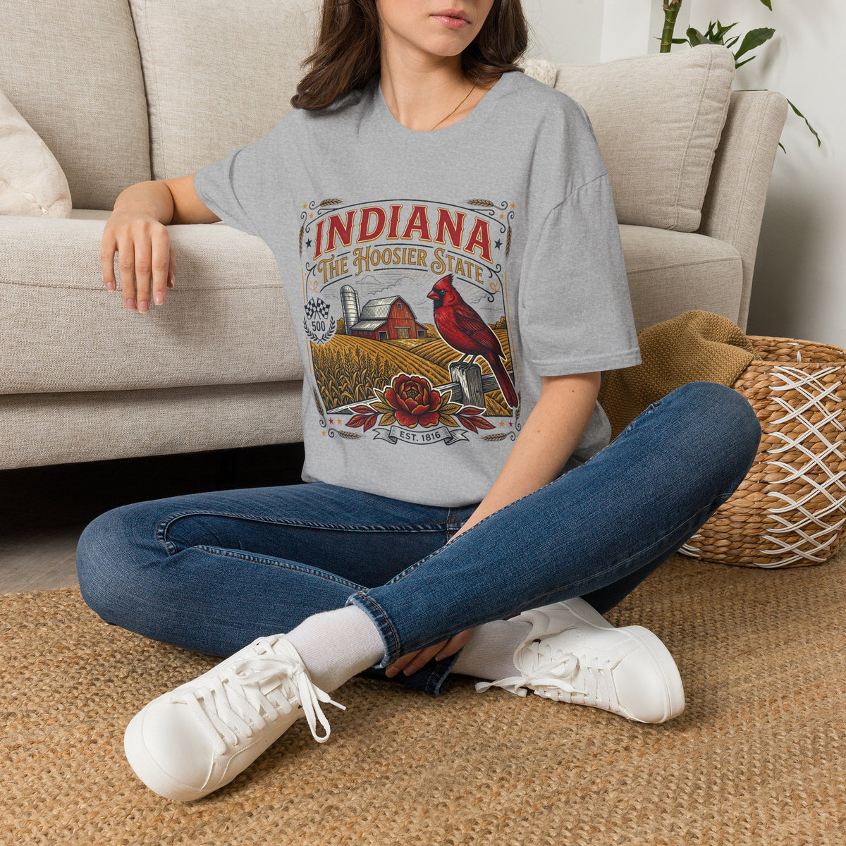Indiana The Hoosier State T-Shirt — Farm Vintage Travel Tourist Graphic Design Unisex 100 Cotton Gildan T-Shirt
