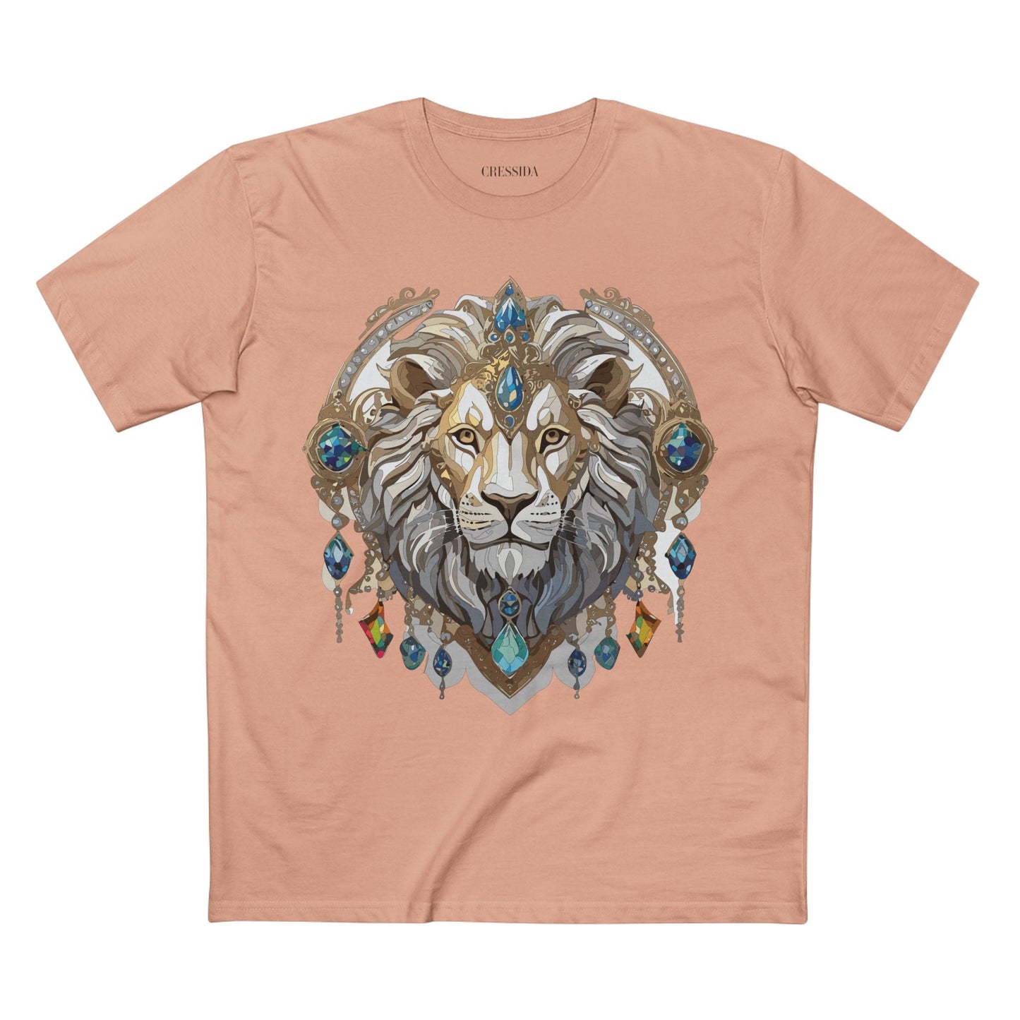 Lion Graphic Unisex 100 Cotton Tee With Unique Animal Golden Medallion Art Design 58