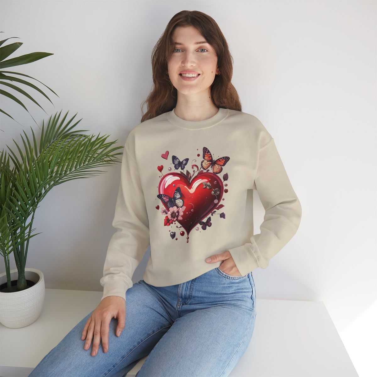 Big Red Heart Sweatshirt, Floral Red Heart Sweatshirt, Floral Love Sweatshirt, Valentine's Day Sweatshirt, Heart Floral Sweatshirt 105