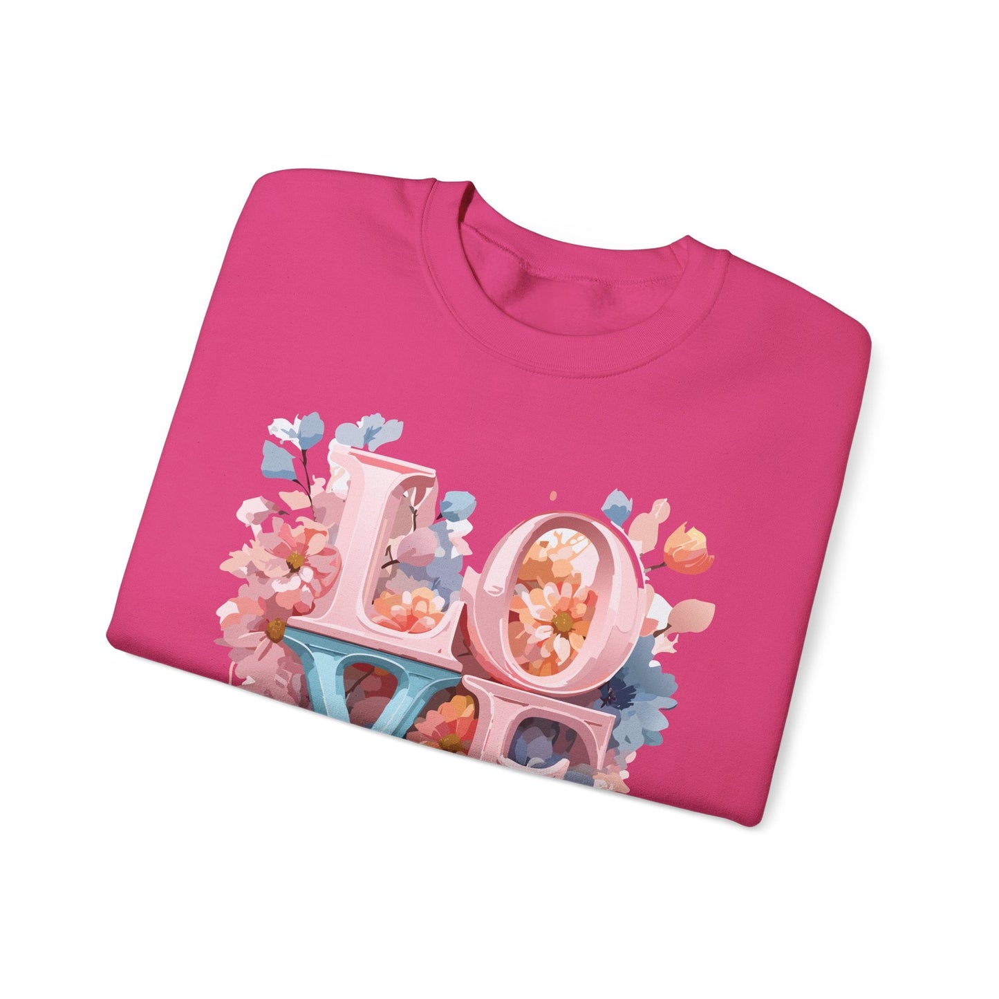 Floral Love Sweatshirt Valentines Day Unisex Heavy Blend Crewneck Gildan 18000 Cotton Polyester
