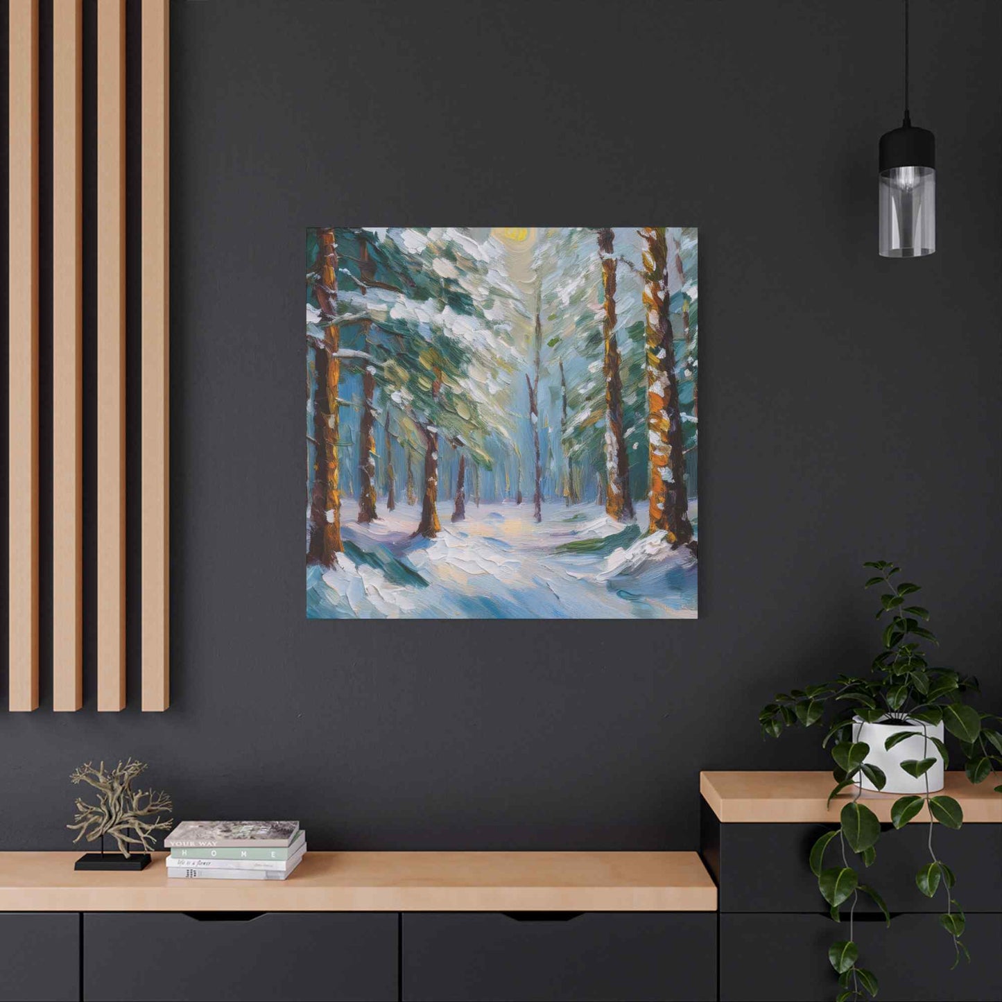 Snow Forest Print Canvas, Oil Paint Print 20x20, 24x24, 30x30, 32x32, 36x36 Art Design Print Pine-Wood Inner Frame MC-81