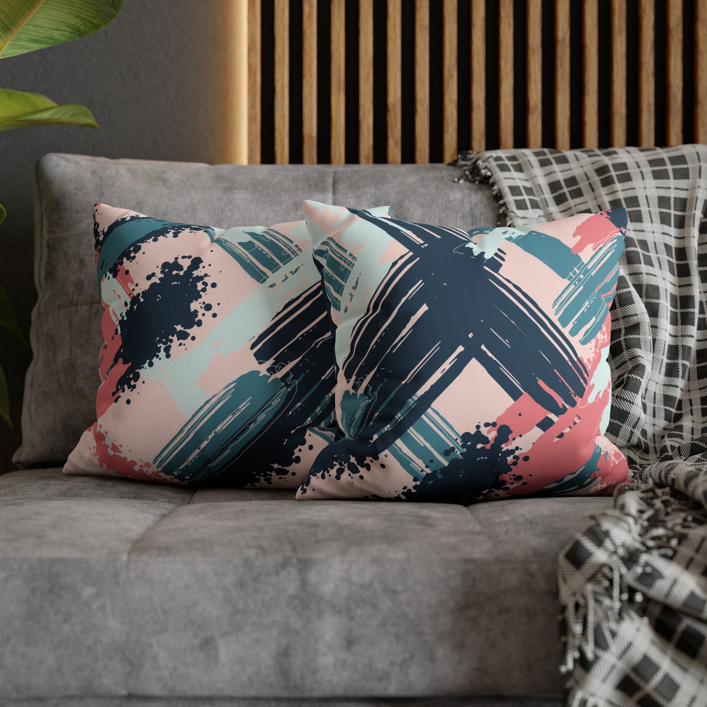 Faux Suede Pillowcase with Abstract print