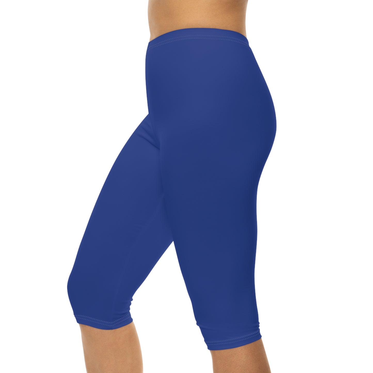 French Blue Color Women's Brushed Suede Poly Span Casual Capri Leggings XS-2XL