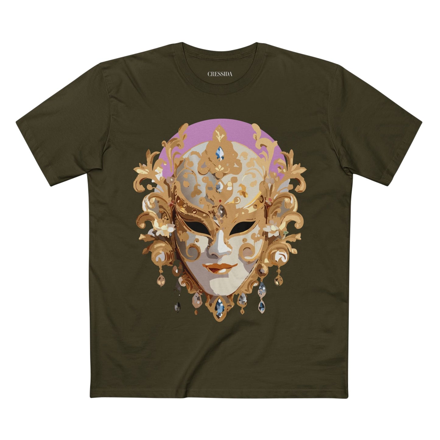Carnival Mask Graphic T-Shirt Unisex 100 Cotton With Antique Gold Art Design Tee 10