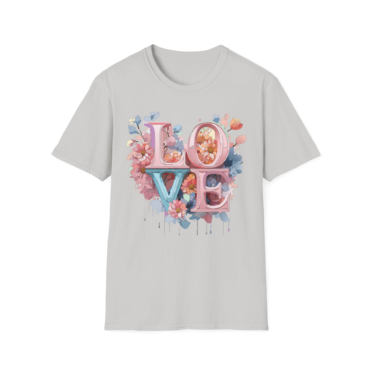 Floral LOVE Lettering T-Shirt | Pink Blue Floral Typography Tee