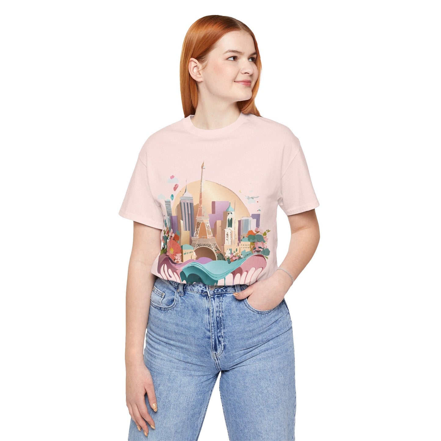 Tourist With Paris Graphic Tee Unisex Jersey Short Sleeve Art Design Vintage Inspired