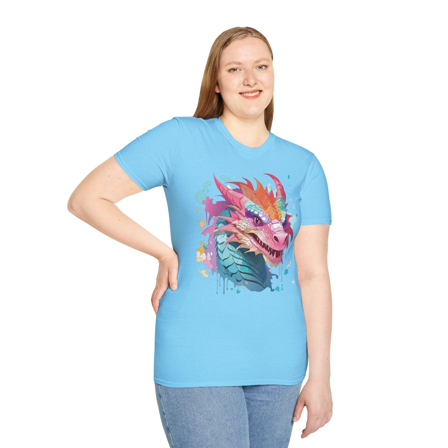 Dragon Graphic Tee Unisex Gildan Softstyle Cotton Shirt With Animal Art Design 64000