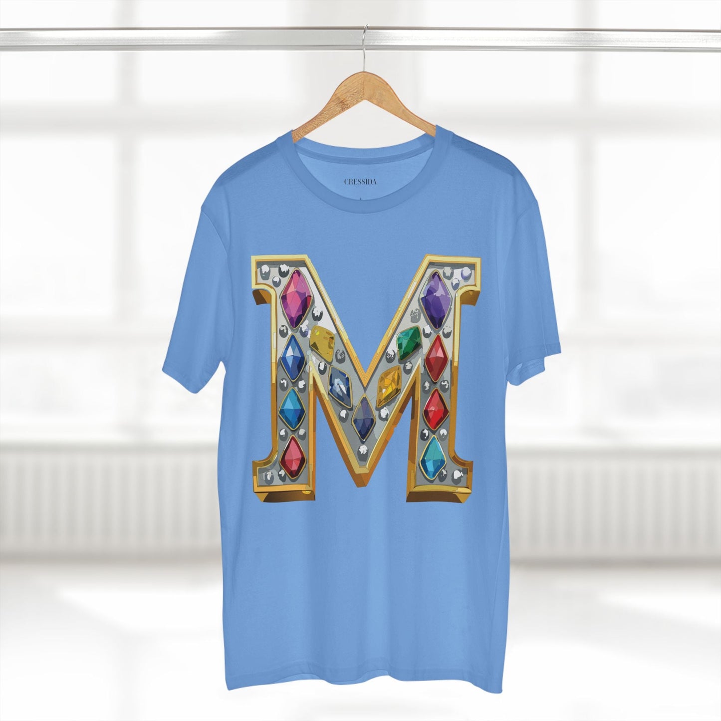 Letter M Graphic Design Tee Unisex 100 Cotton With Antique Gold Letters Artwork T-Shirt