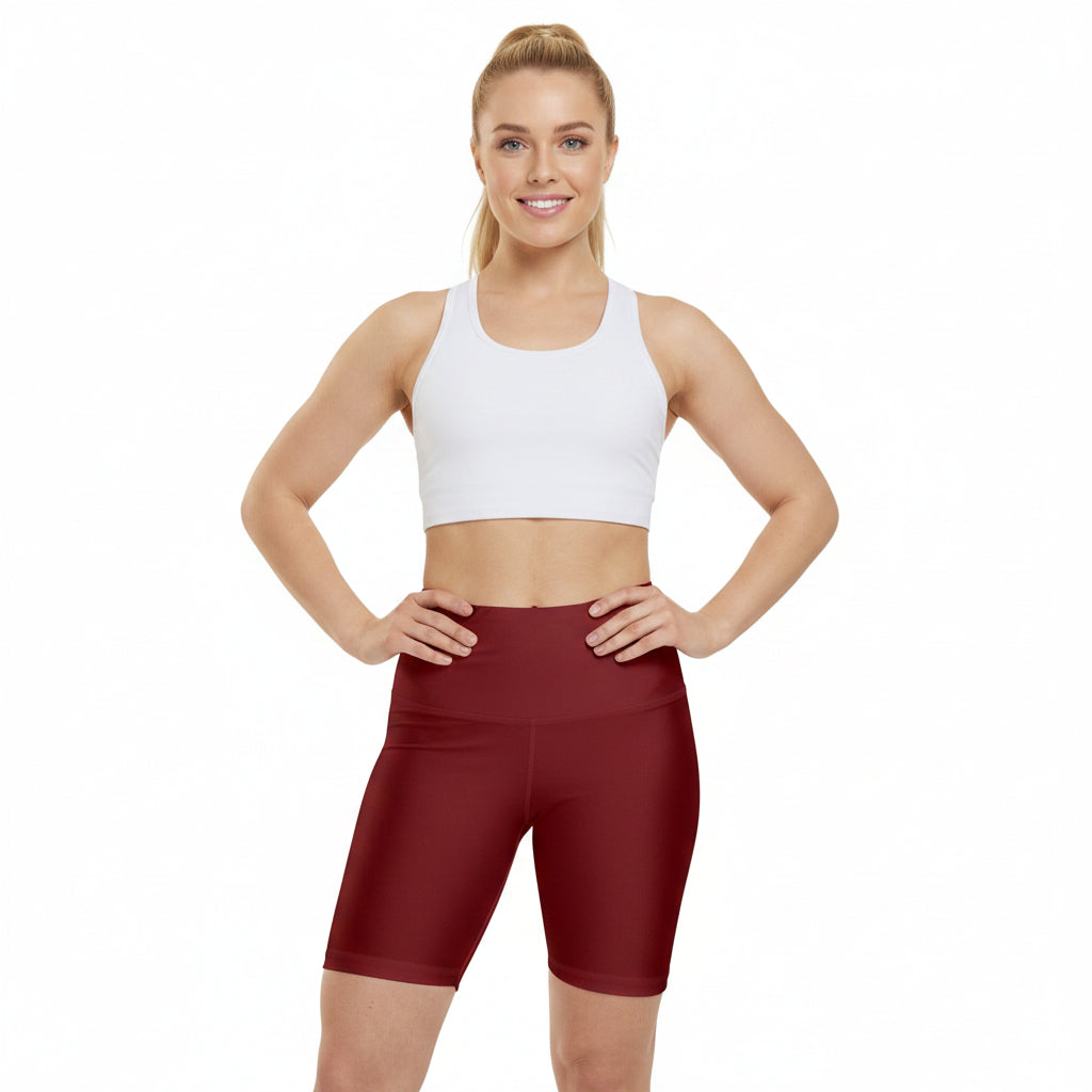 Maroon Red High-Waist Women's Workout Shorts — Comfort Biker Activewear
