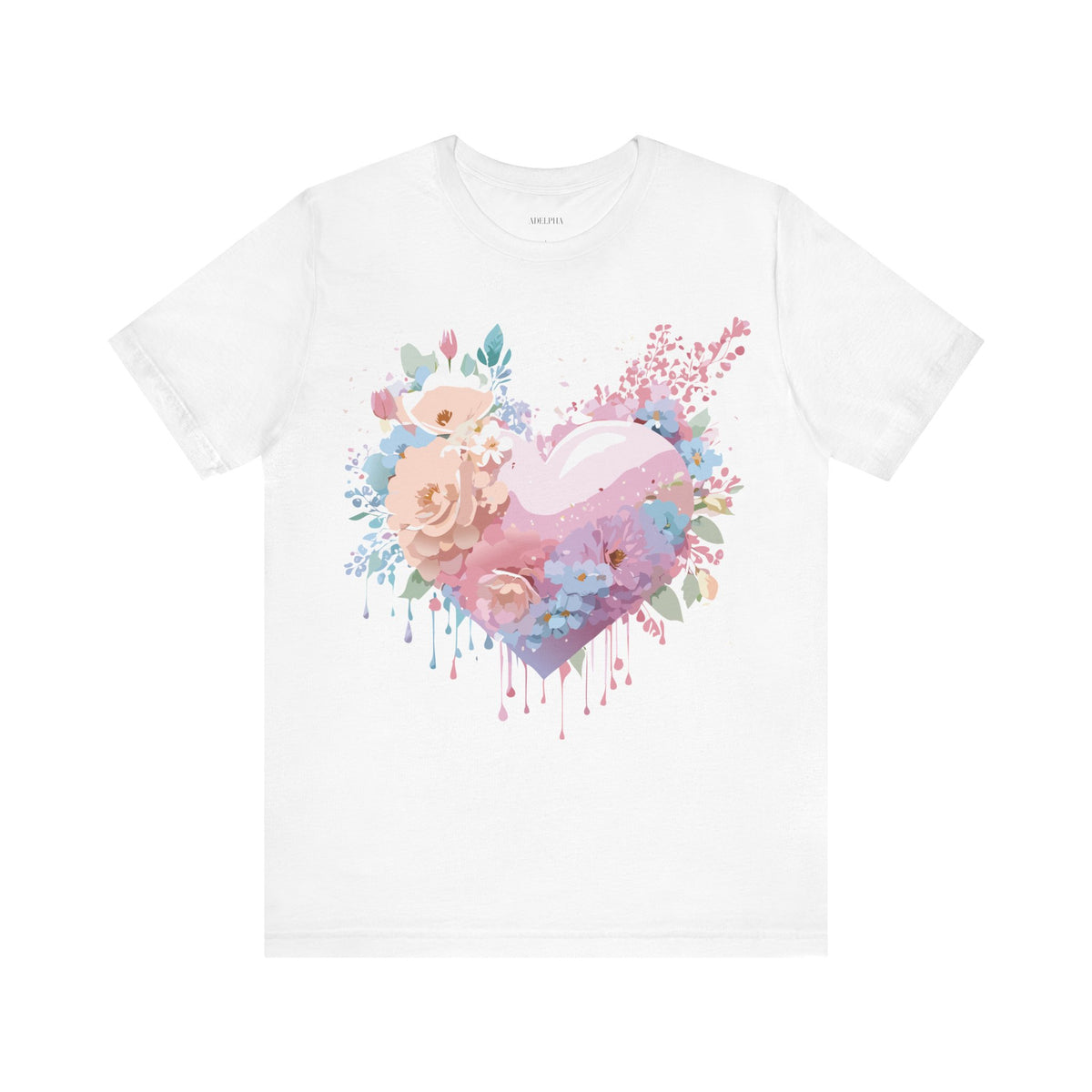 Valentine's Day Graphic Unisex Cotton Bella+Canvas Tee with Floral Art Design d138