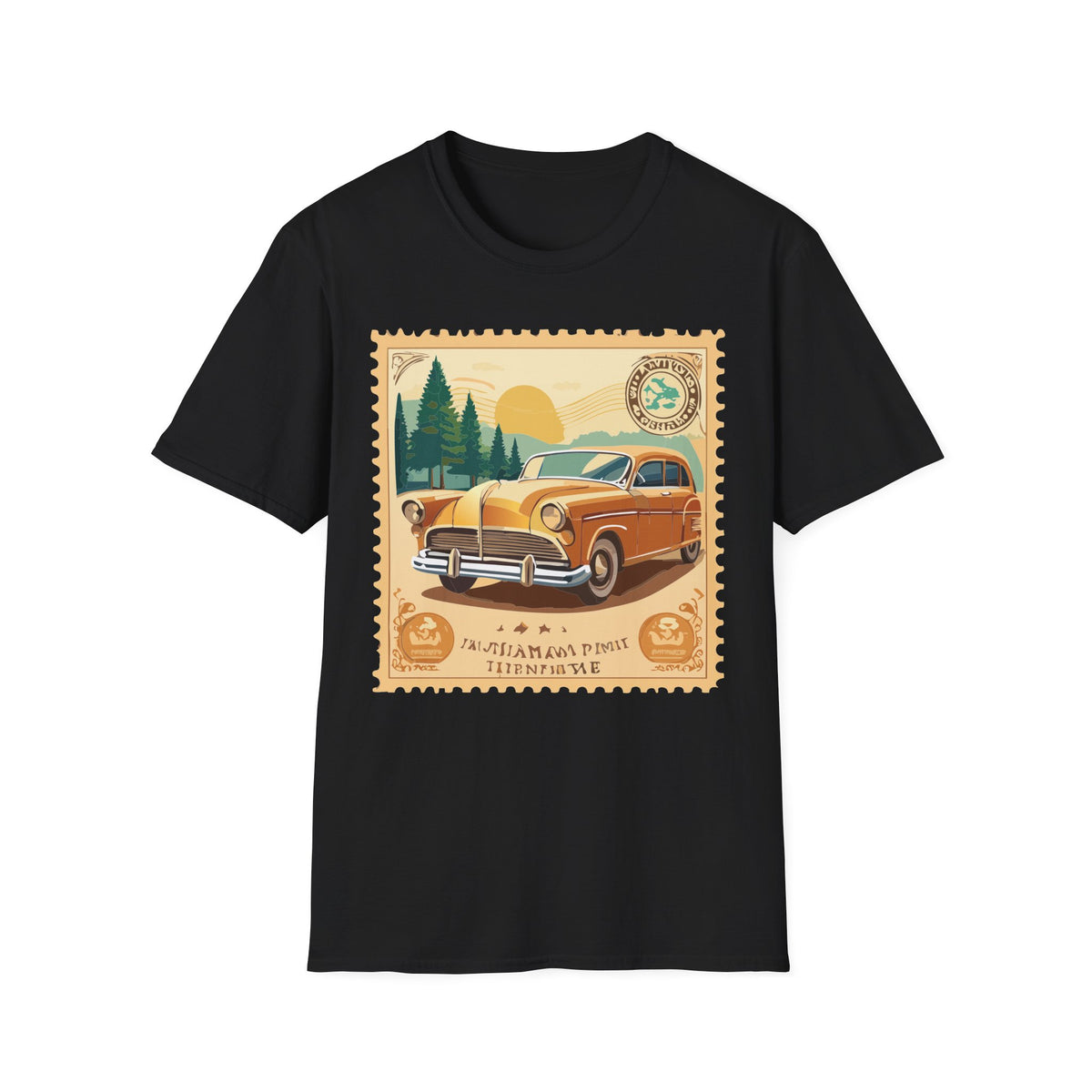 Vintage Classic Car Stamp T-Shirt | Retro Roadtrip Scenic Graphic Tee Unisex 100 Cotton Gildan T-Shirt