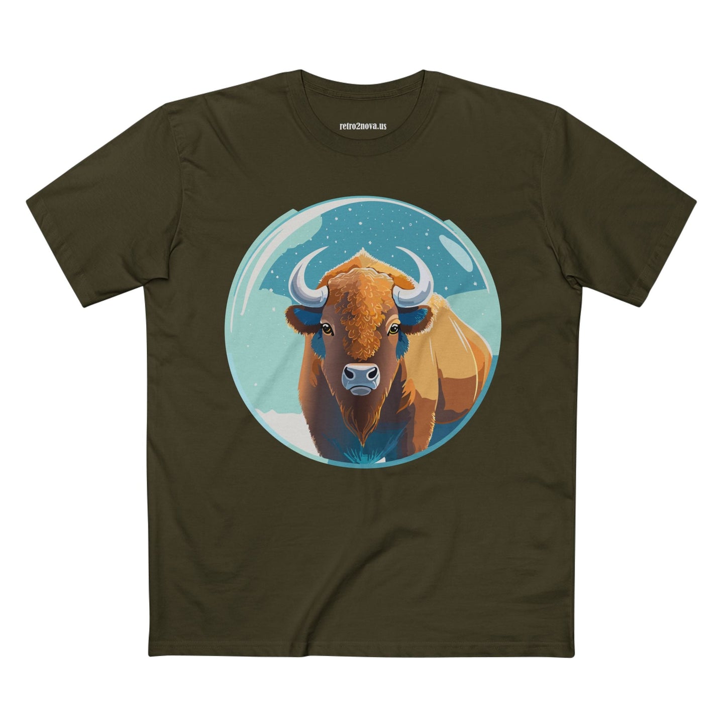 Retro2Nova Bison Art Tee Unisex Premium Cotton Staple Shirt With Original Animal Illustration From Art Collection