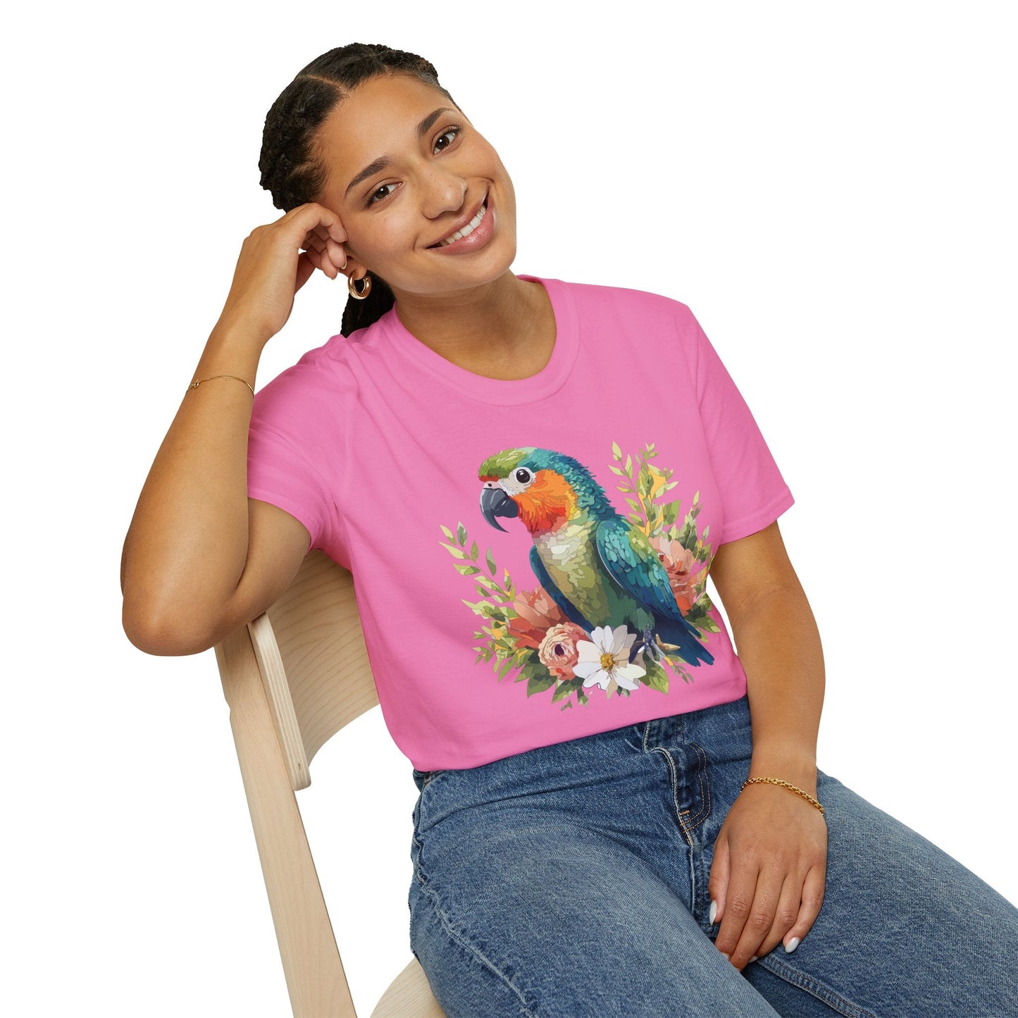 Floral Bird T Shirt Unisex Softstyle Gildan 64000 Cotton Tee for Everyday Comfort