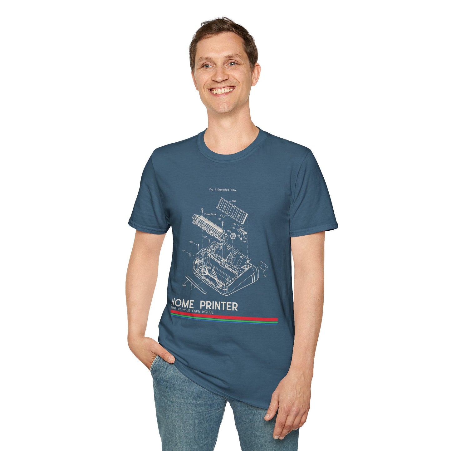 Unisex Cotton T-Shirt Vintage Home Printer Blueprint Tee Home Printer Works 4 Microdots Slogan