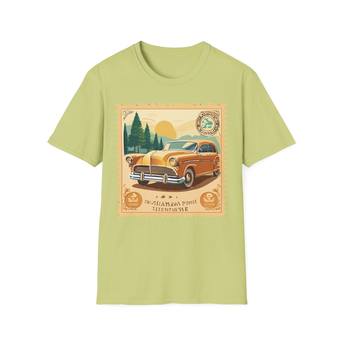 Vintage Classic Car Stamp T-Shirt | Retro Roadtrip Scenic Graphic Tee Unisex 100 Cotton Gildan T-Shirt