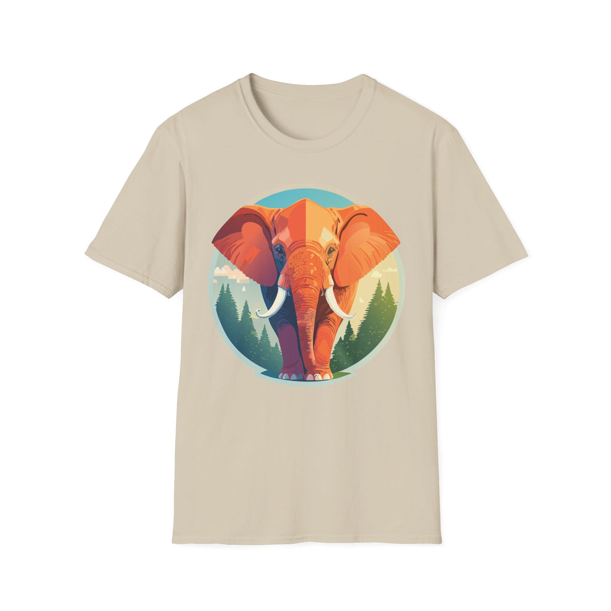 Colorful Elephant Illustration T-Shirt | Retro Forest Circle Art