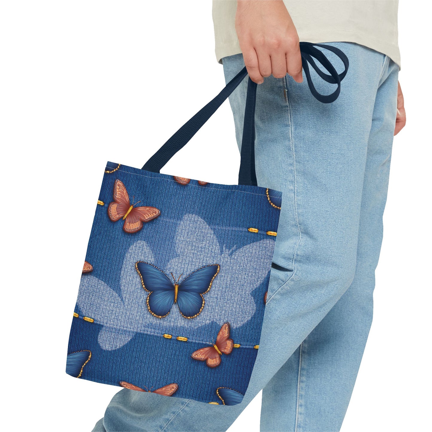 Denim Fabric Imitation Print Unisex Canvas Bag Poly Spun 3 Sizes Tote Bag 176