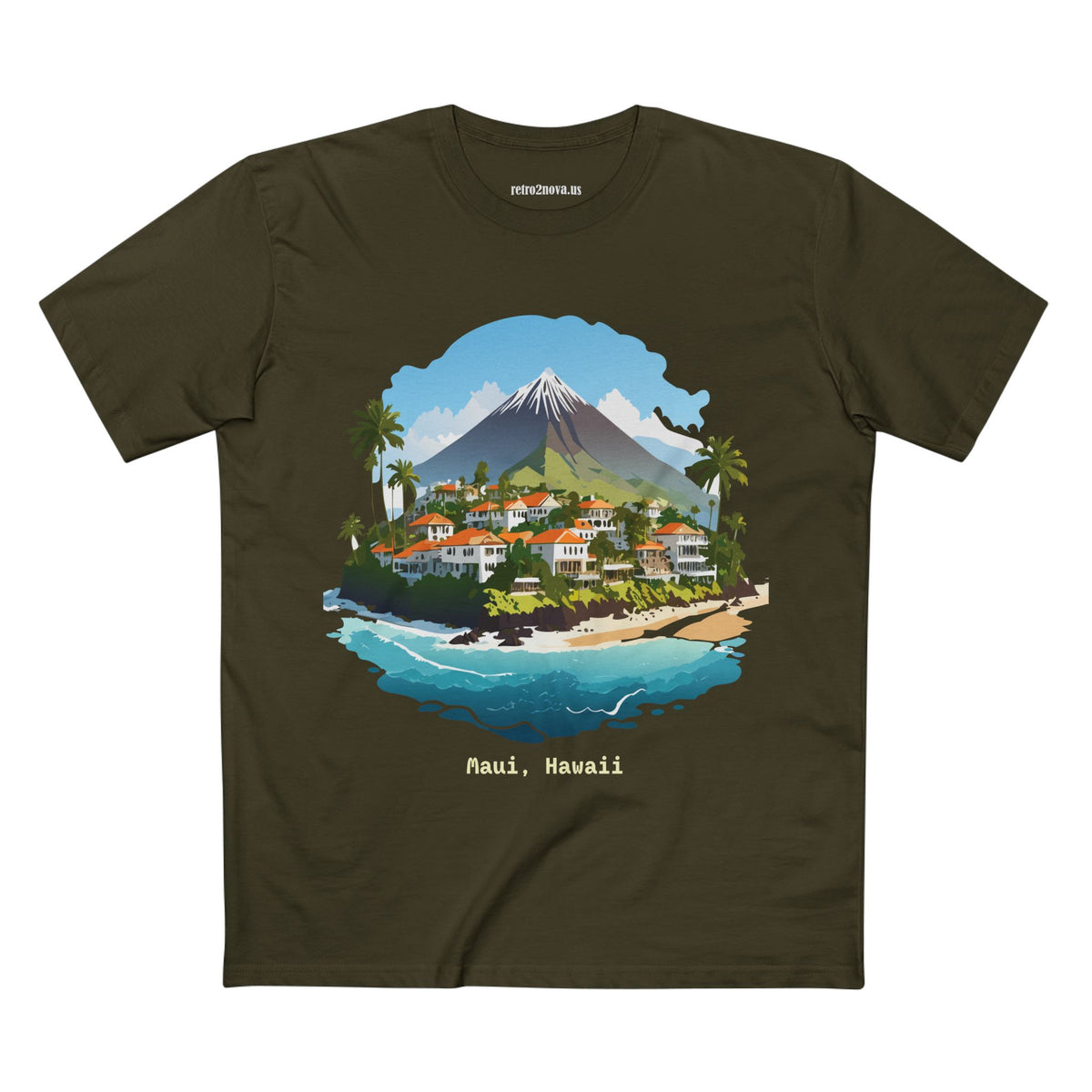 Maui Hawaii Island Landscape T-Shirt | Tropical Beach Village Print