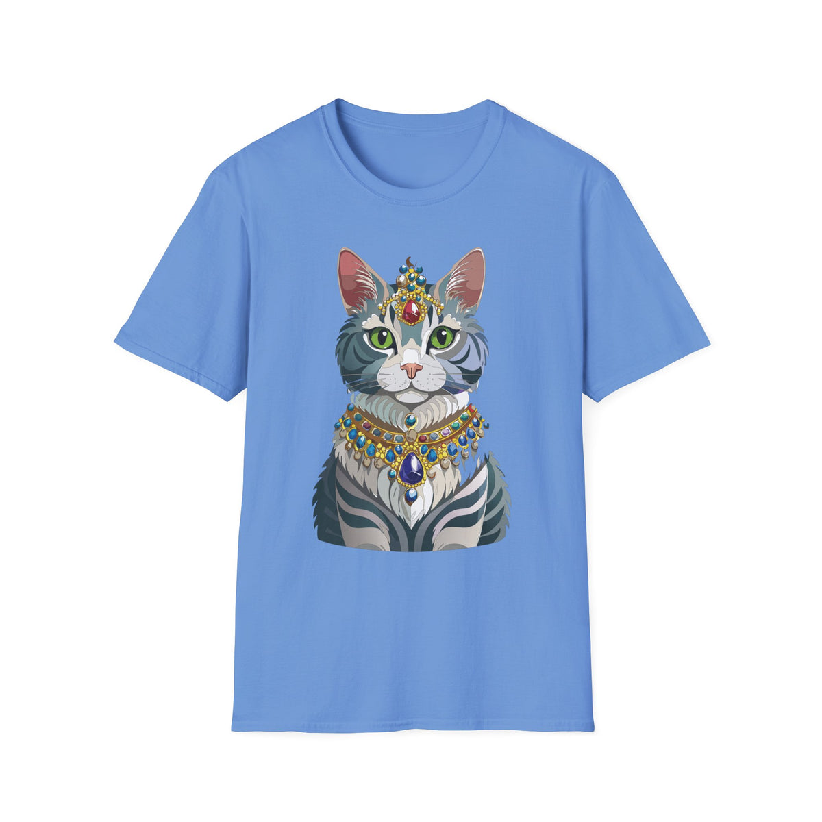 Regal Cat with Jewel Crown T-Shirt | Royal Tabby Illustration
