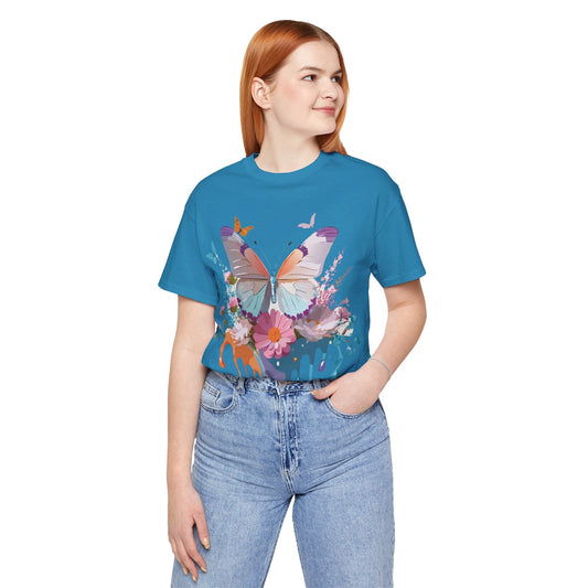 Butterfly Graphic Unisex 100 Cotton Lightweight Vintage Floral Design Jersey Tee 56