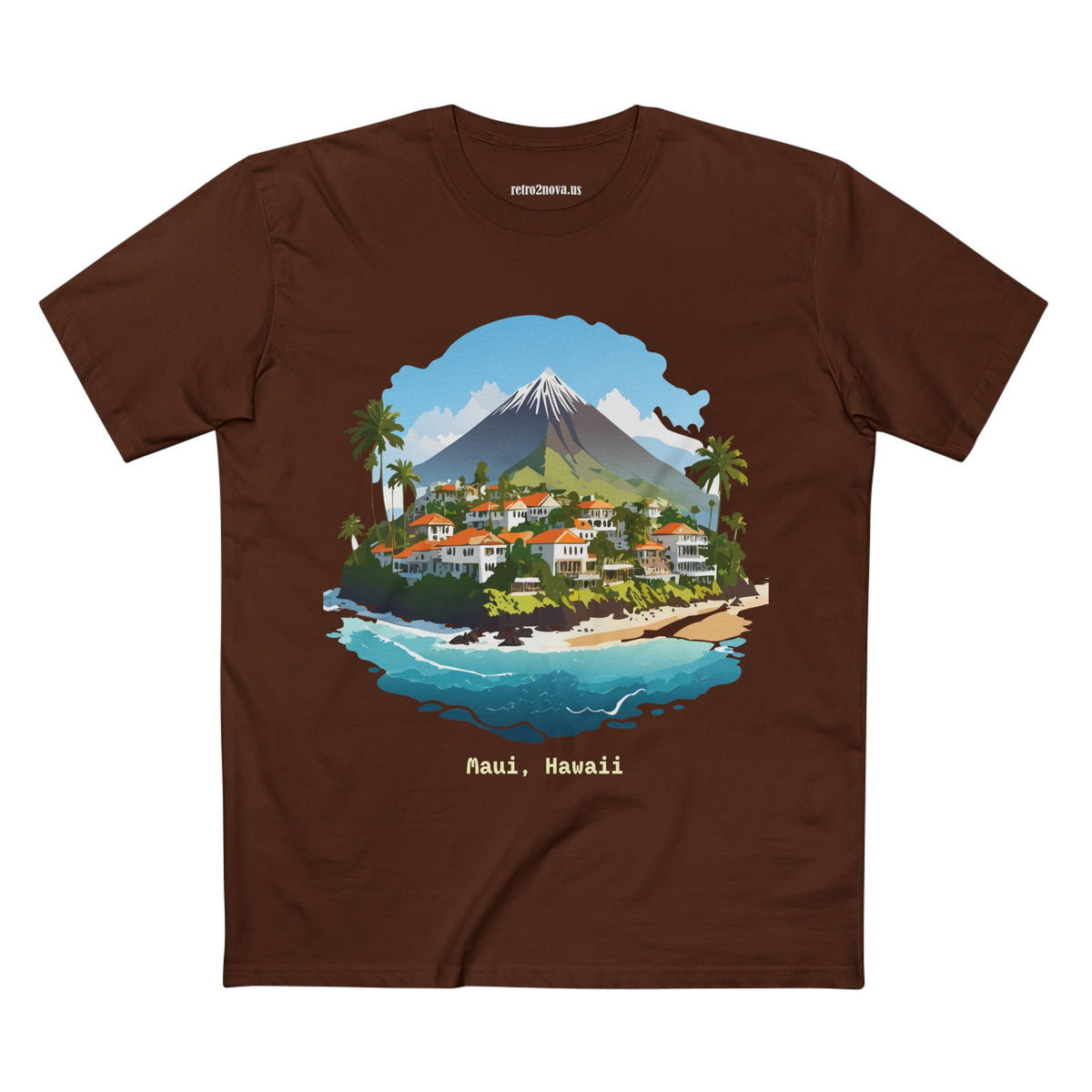 Maui Hawaii Island Landscape T-Shirt | Tropical Beach Village Print