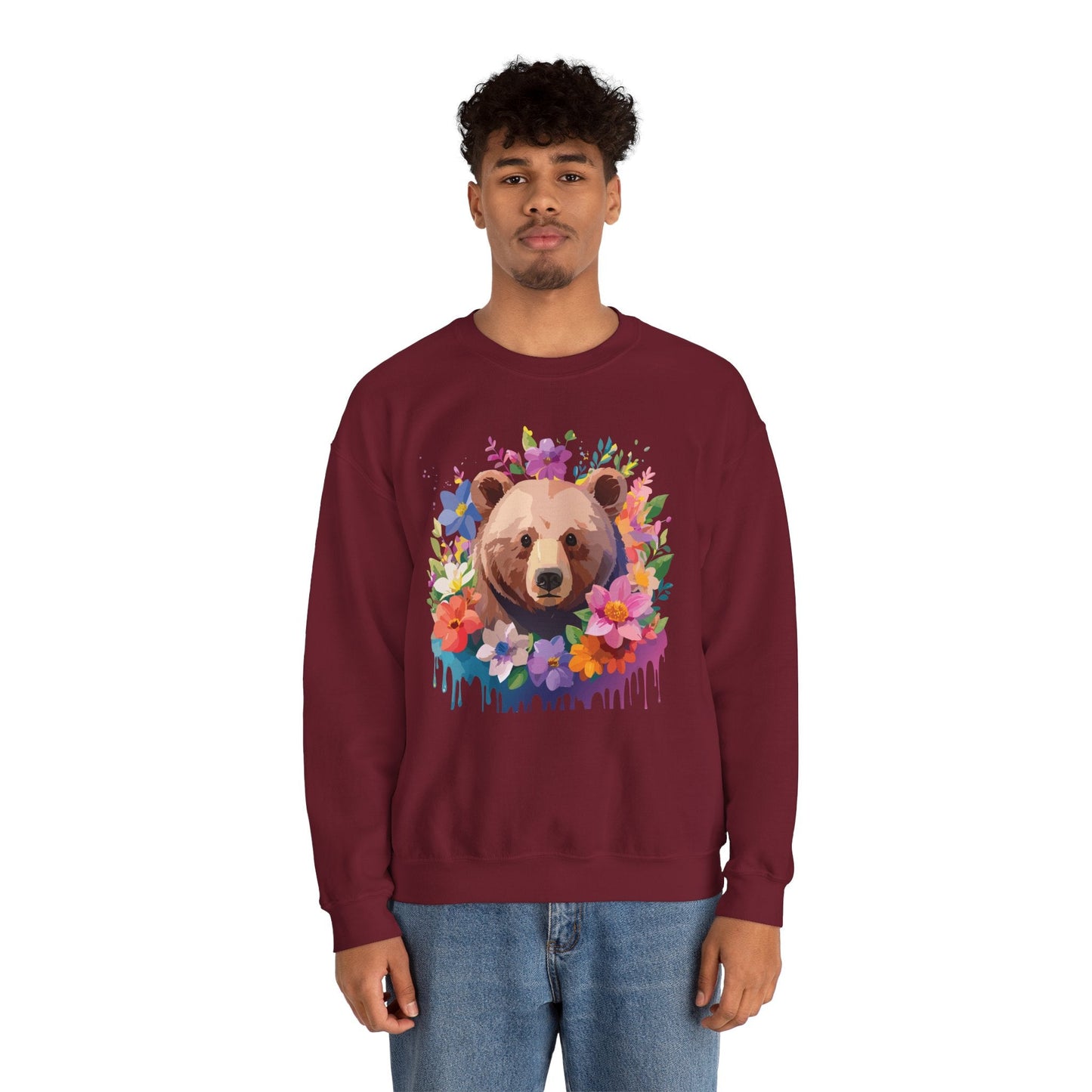Unisex Floral Bear Sweatshirt Art Design Animals Print Sweatshirt Collection