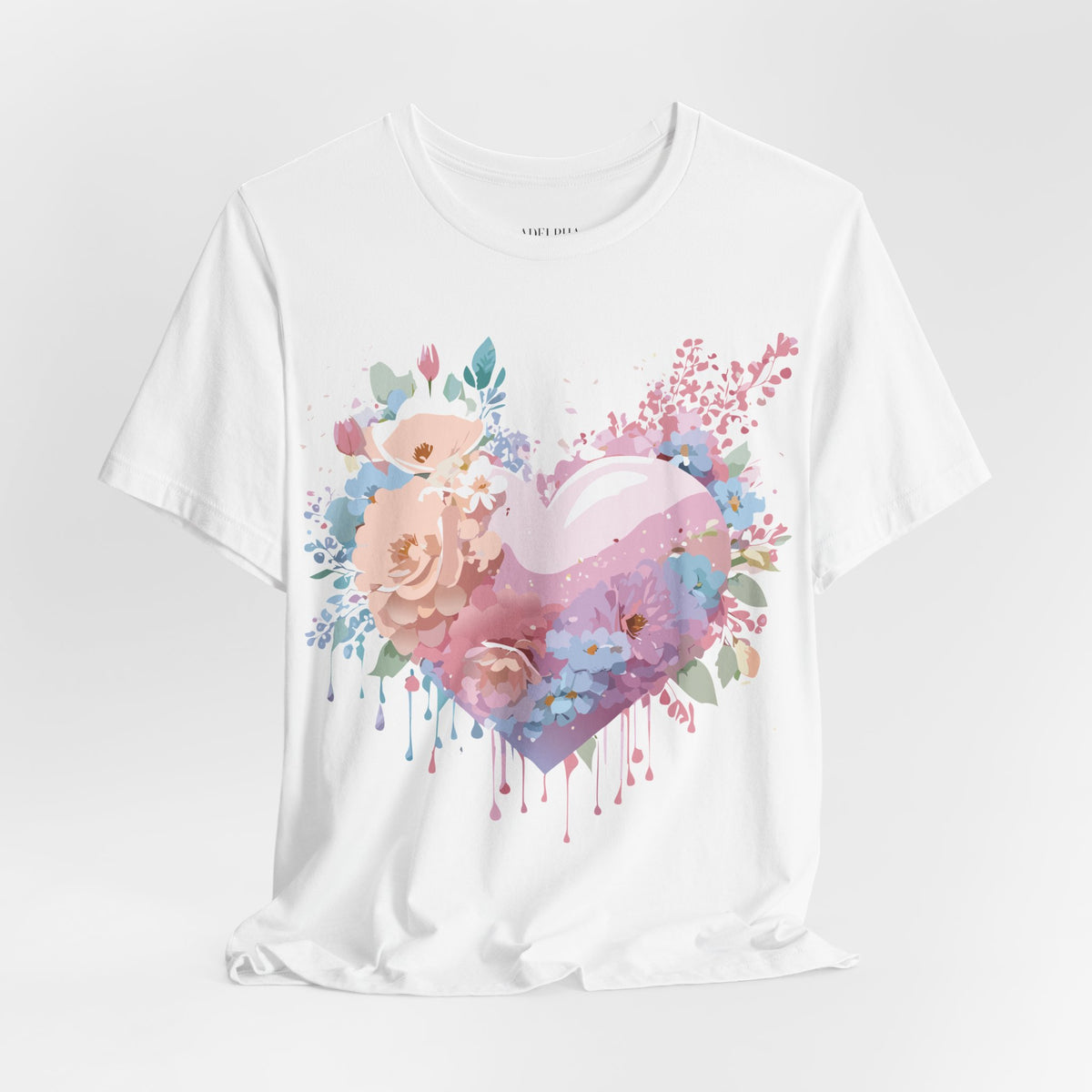 Valentine's Day Graphic Unisex Cotton Bella+Canvas Tee with Floral Art Design d138