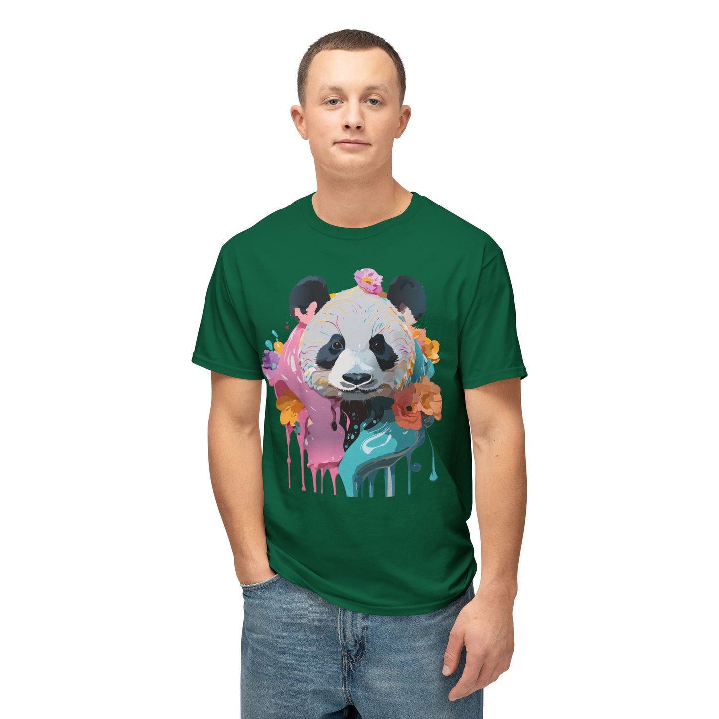 Panda T Shirt Unisex HD Cotton Tee With Panda Art Print Vintage Floral Design Printed In USA