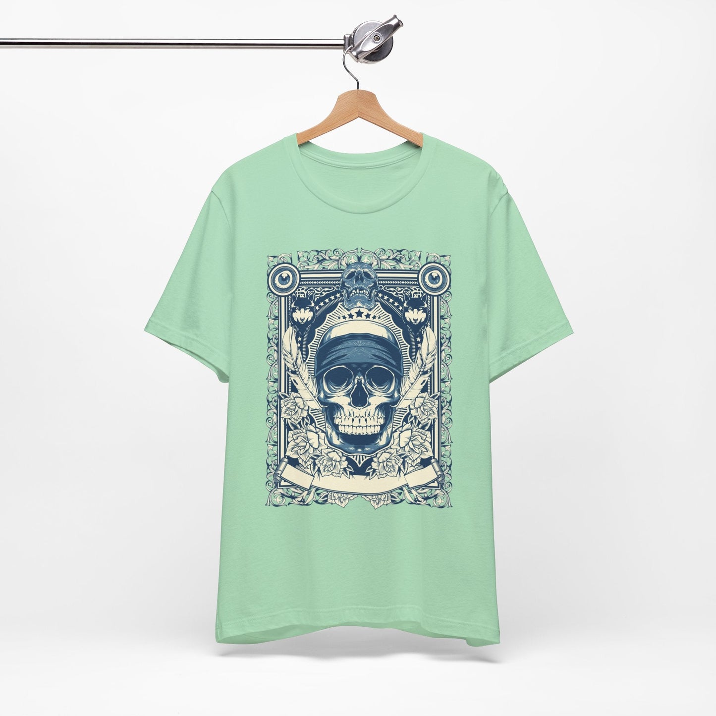 Skull Crown Graphic Tee Vintage Ornate Skull Illustration Rock Band T-Shirt