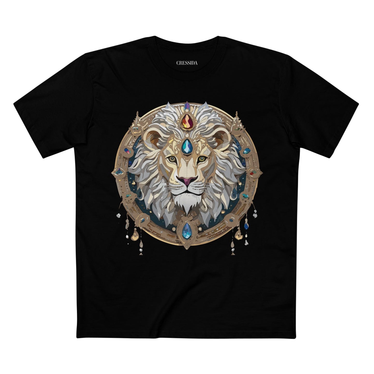 Lion Graphic Unisex 100 Cotton Tee With Unique Animal Golden Medallion Art Design 59