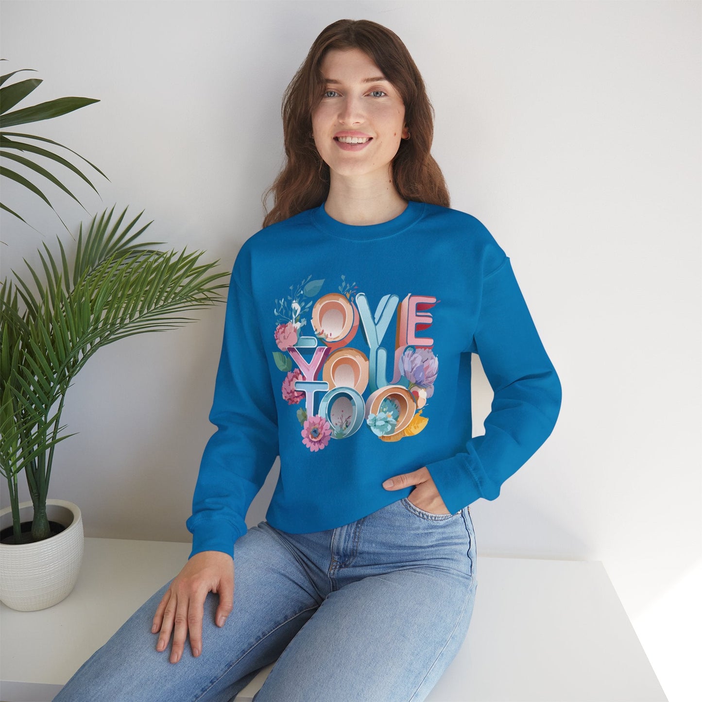 Floral Love Sweatshirt Valentines Day Unisex Crewneck Gildan 18000 Heavy Blend Warm