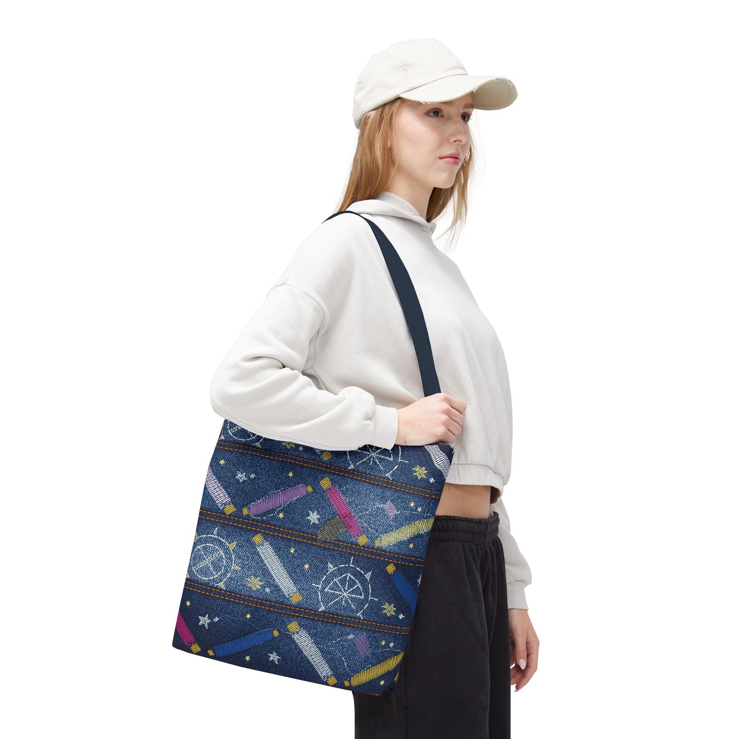 Denim Fabric Imitation Print Unisex Canvas Bag Poly Spun 3 Sizes Tote Bag 183-9
