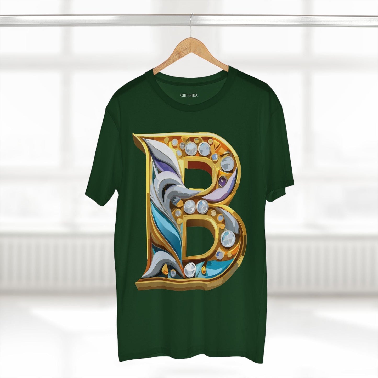 Letter B Graphic Design Tee Unisex 100 Cotton With Antique Gold Letters Artwork T-Shirt