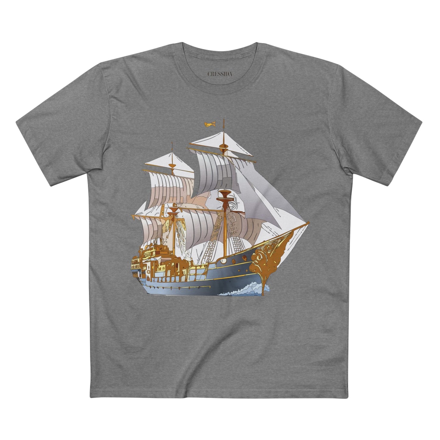 Ship Graphic Unisex 100 Cotton T-Shirt with Gold Frigate Art Design 13
