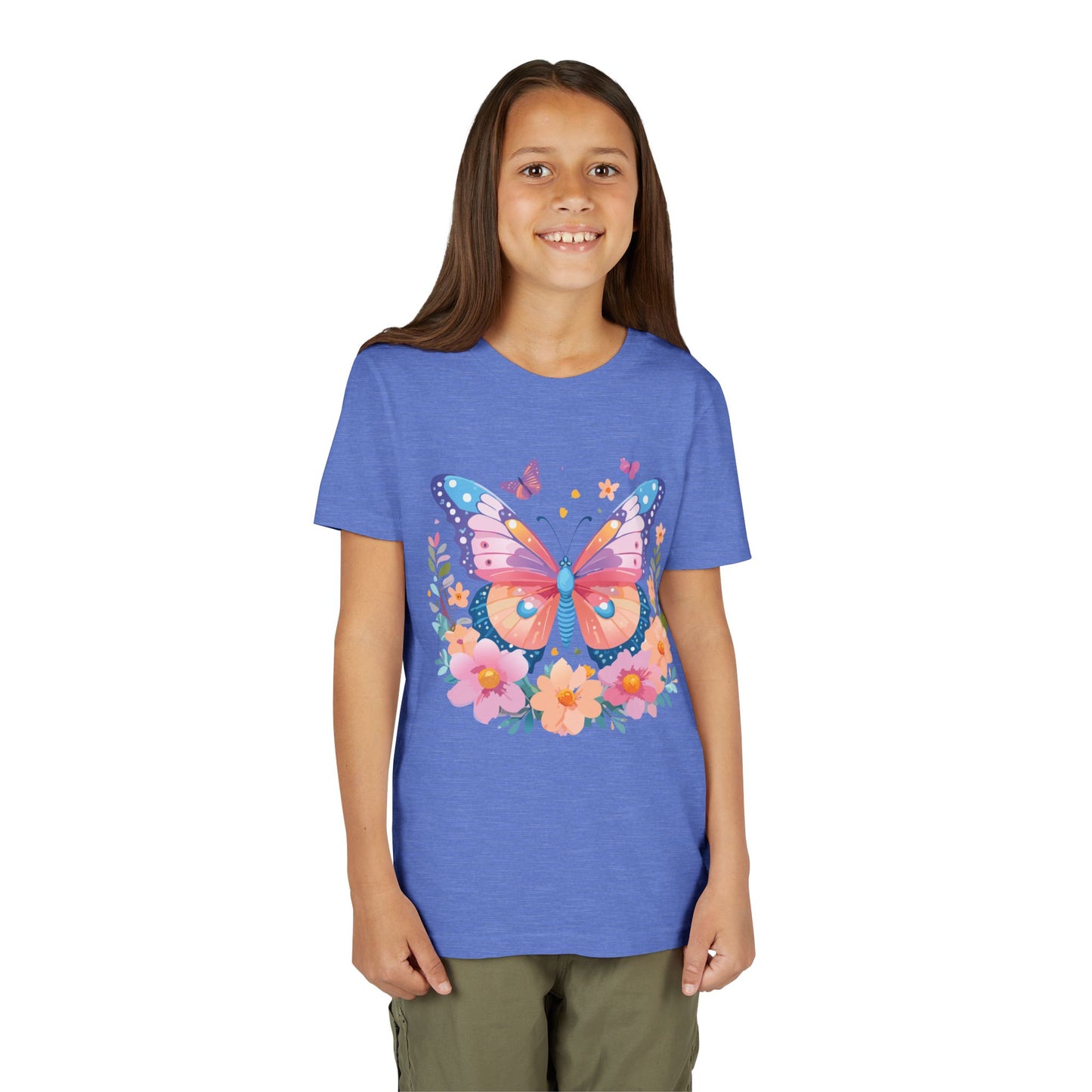 Butterfly Blossom Youth Tee - Colorful Short Sleeve T-Shirt for Spring Celebrations (9-14)