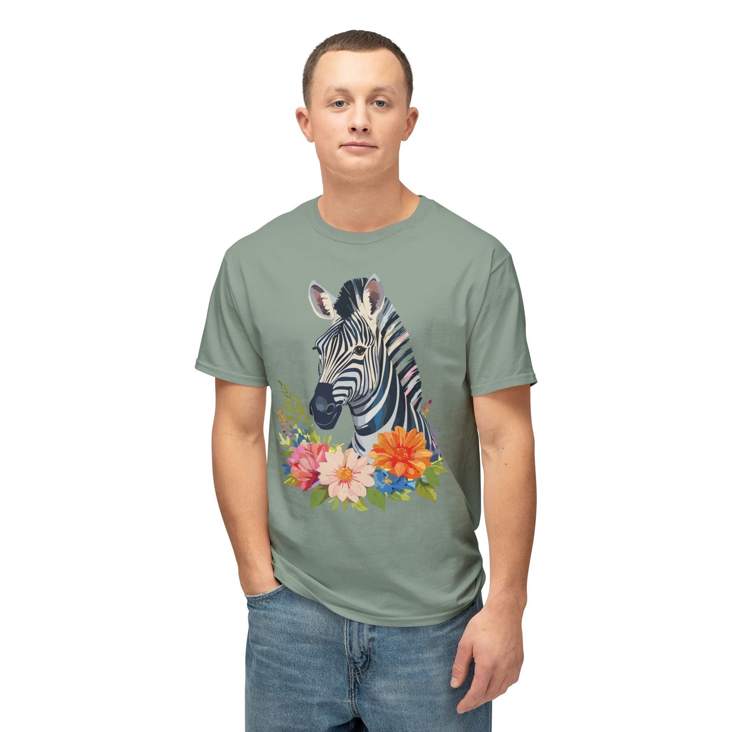 Unisex Zebra Art T Shirt With Full Color Print 100 Percent Cotton Jersey Tee Premium
