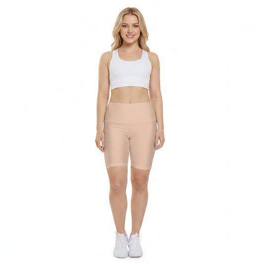 Desert Sand Tan Women's Nude Seamless Workout Shorts - High Waist Biker Shorts for Yoga & Training