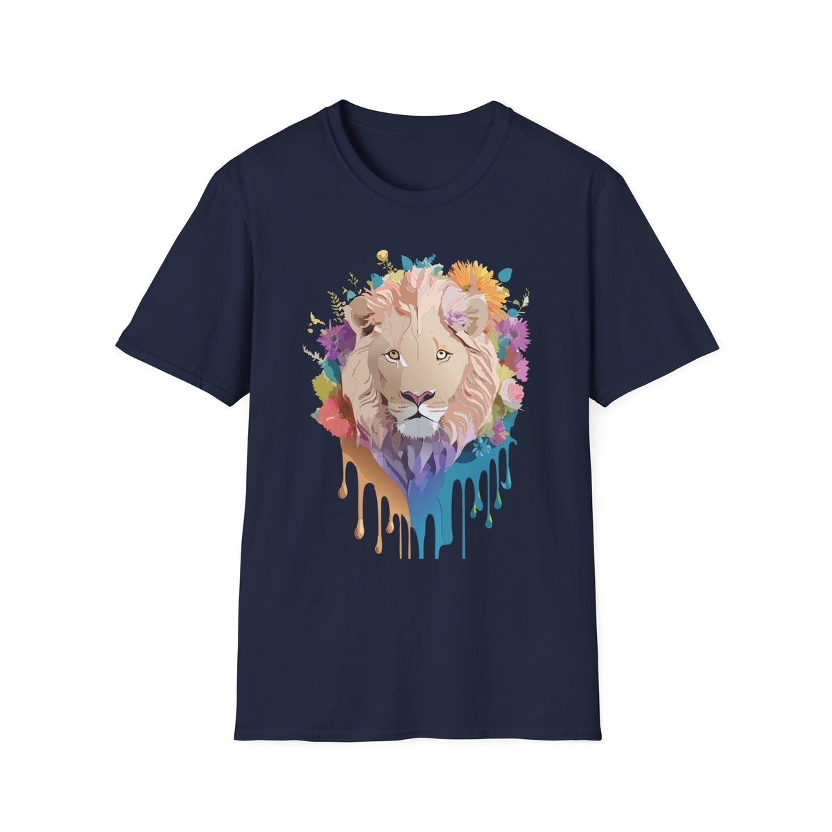 Floral Lion Portrait T-Shirt | Watercolor Drip Mane Tee
